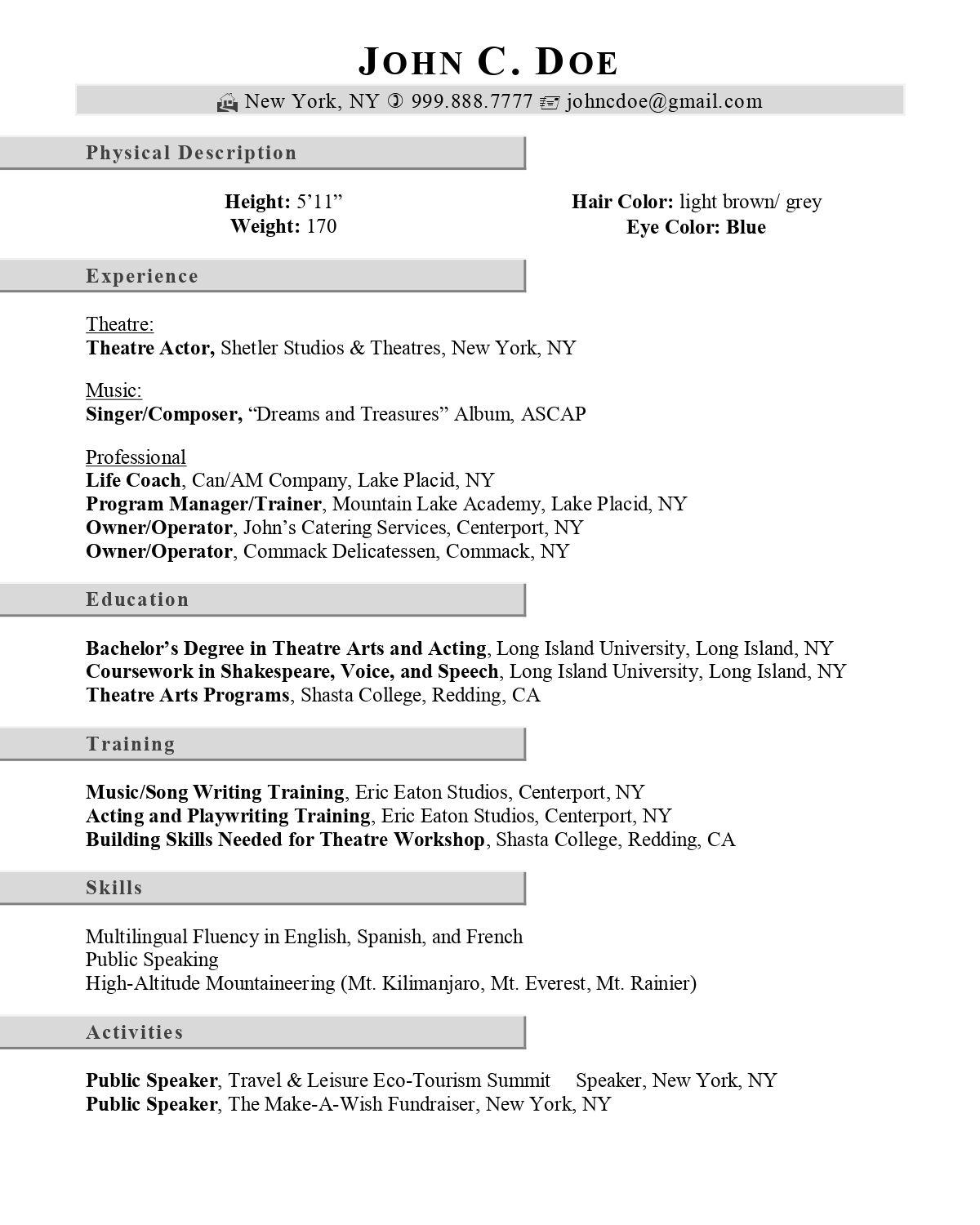 Actor Resume Example Page 2

