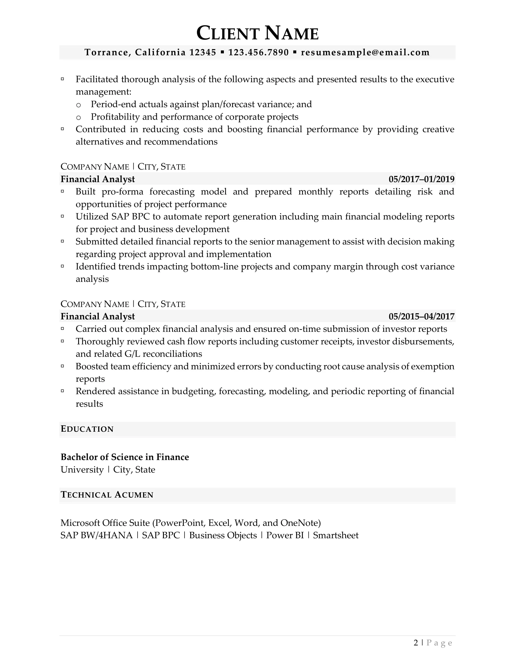 Financial Analyst Resume Example Page 2