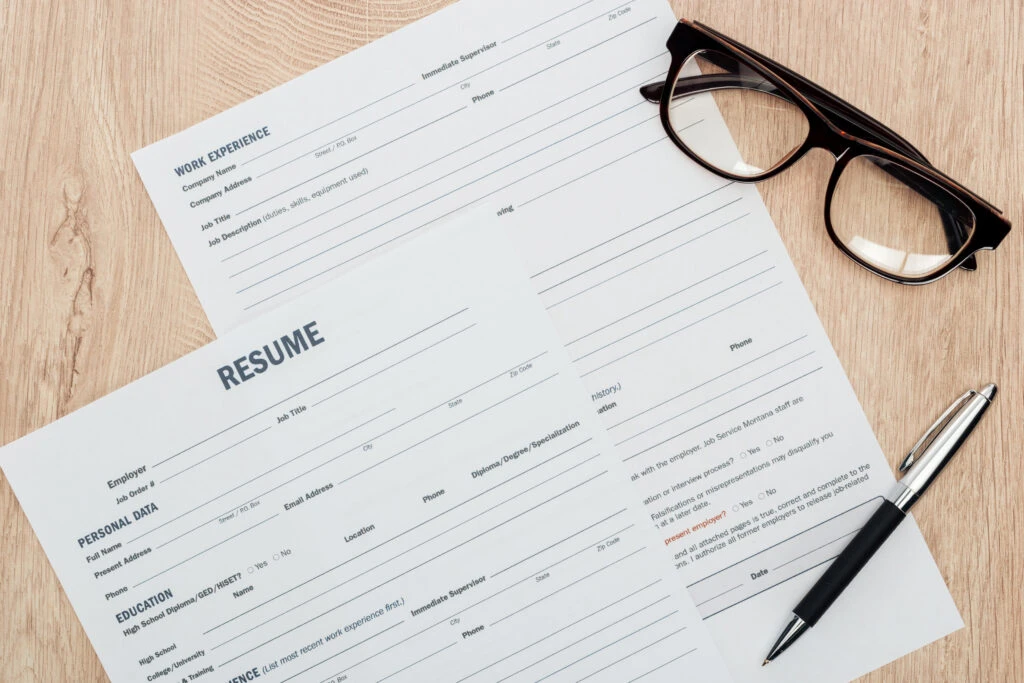 top view of print resume layout