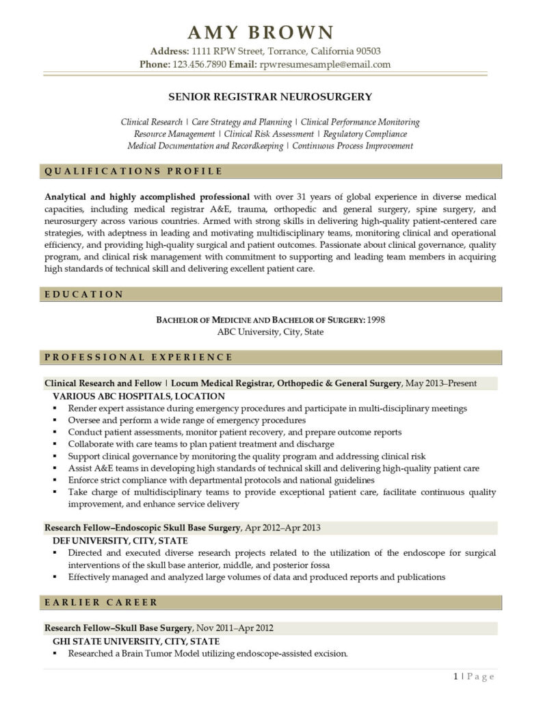 Rpw Medical Resume Example Page 01