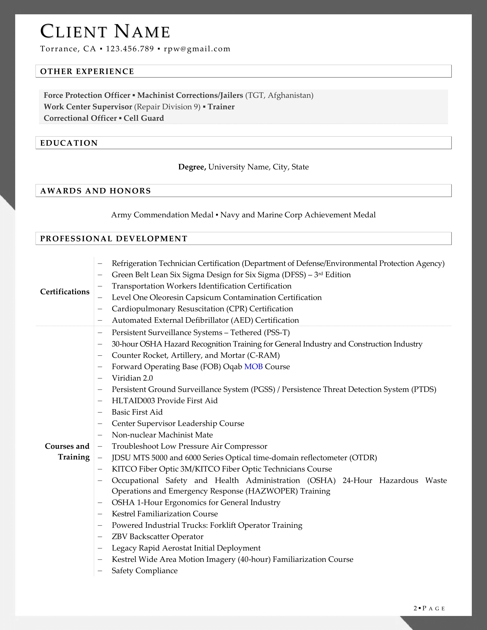 Rpw Aviation Resume Example Page 2
