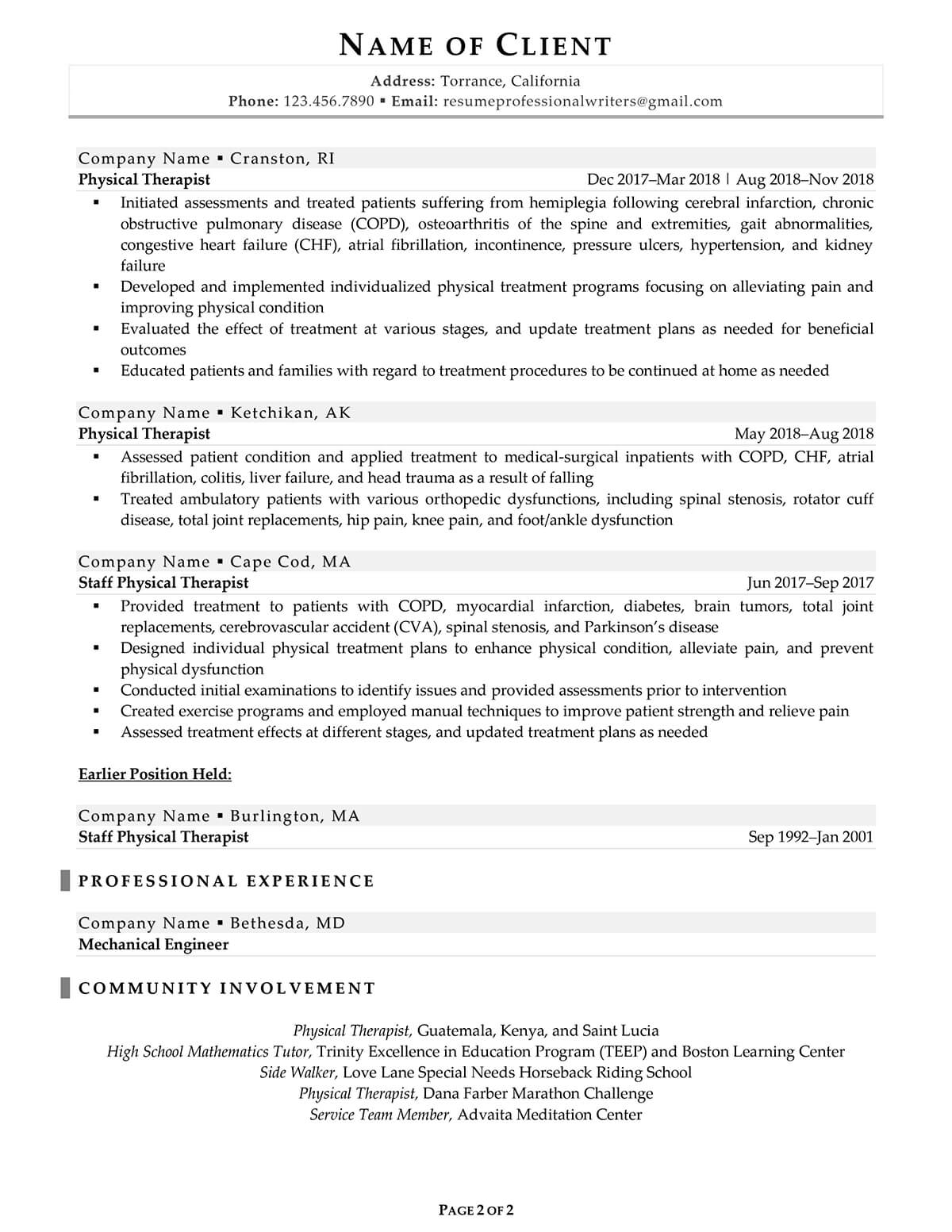 Rpw Academic Resume Example Page Two