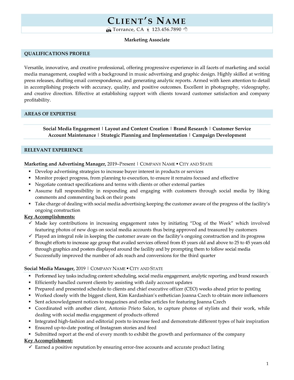 Rpw Advertising Resume Example Page 1
