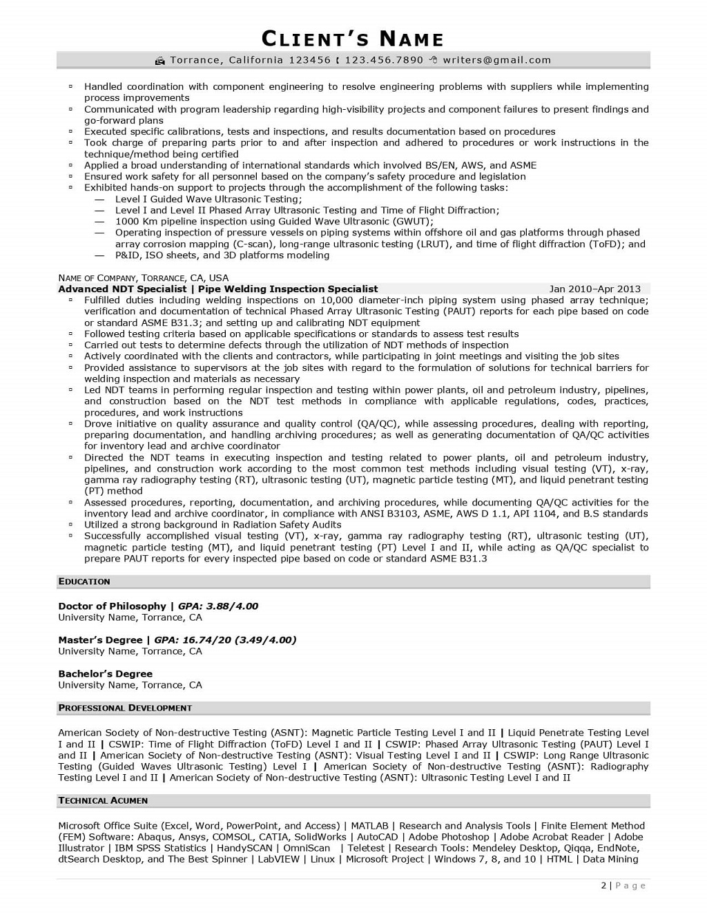 Rpw Oil And Gas Resume Example Page 2