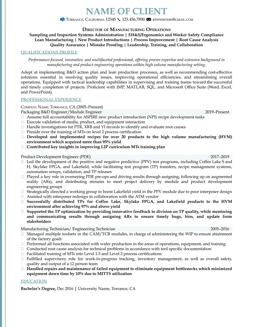 manufacturing resume example