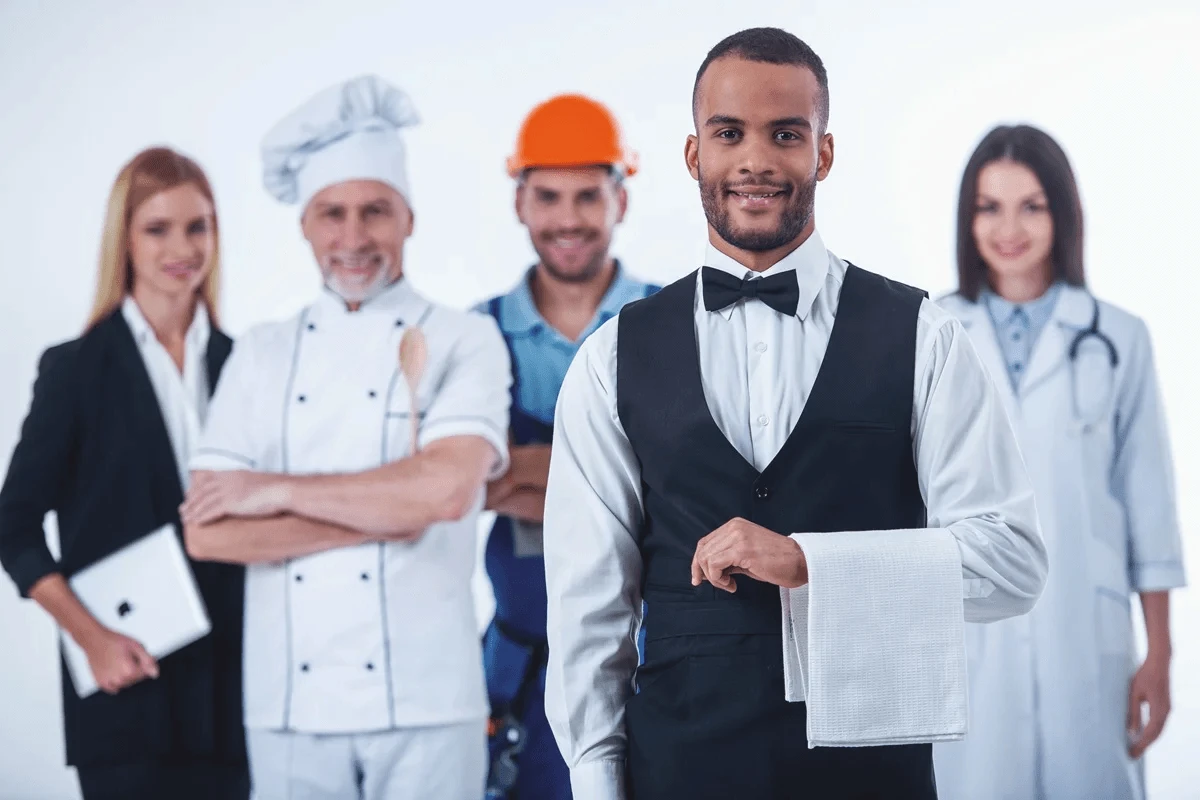people of different professions standing together
