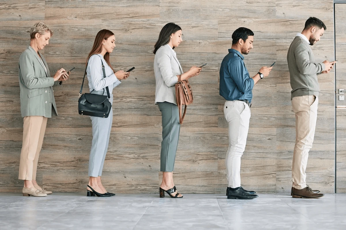 job applicants falling in line