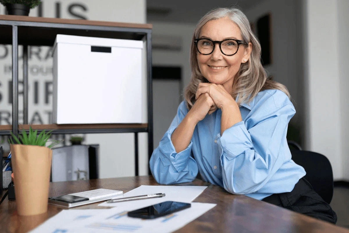 successful female employee in her retirement age