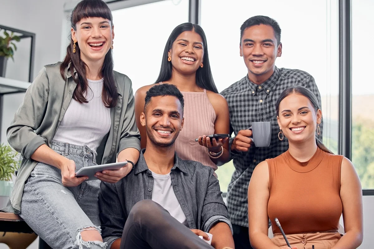 team of young professionals in a dynamic world environment