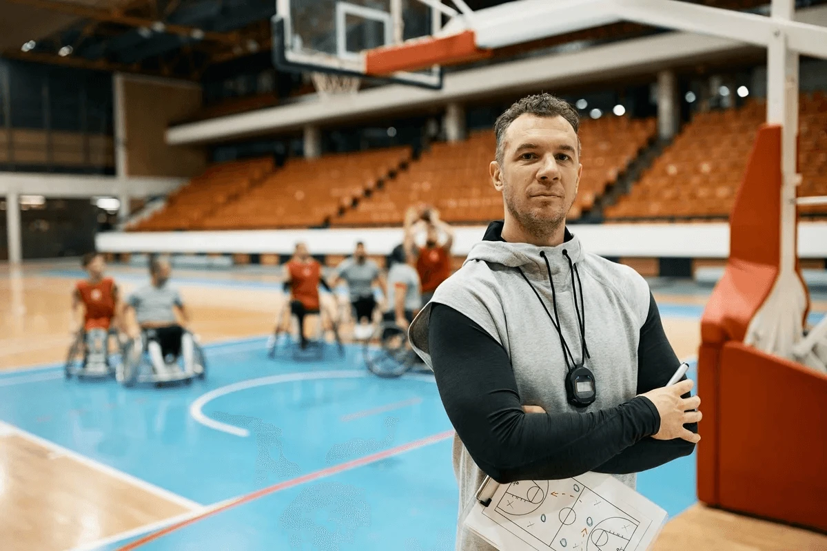 coach guiding a basketball team