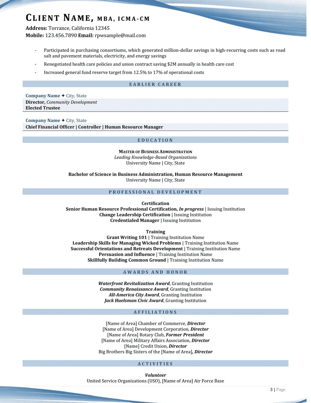 Chief Human Resource Officer Icma-Cm Resume Example Page Three