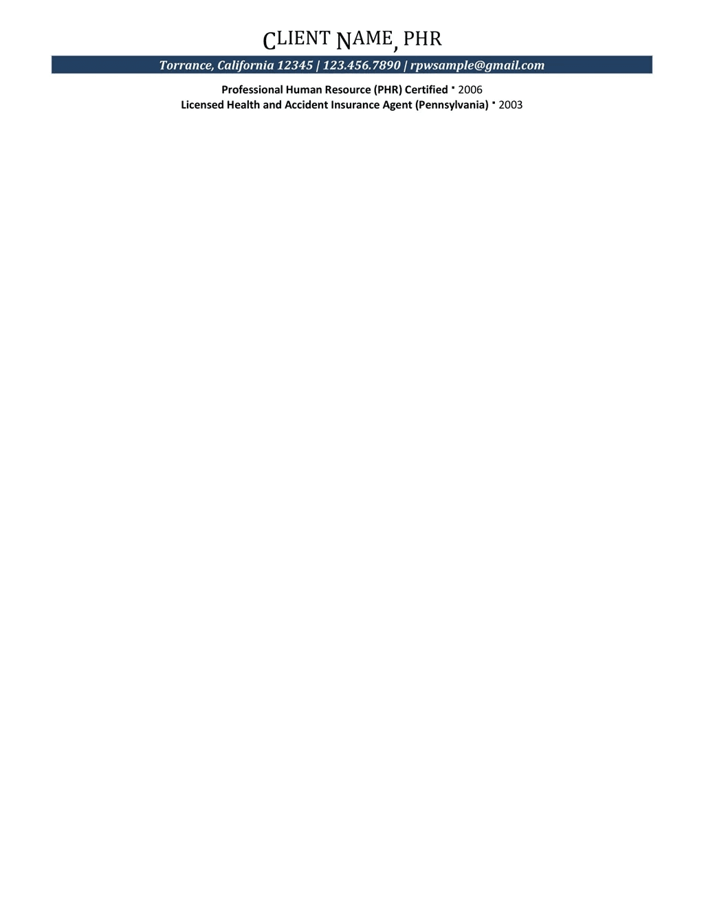 Chief Human Resource Officer (Phr) Resume Example Page Two