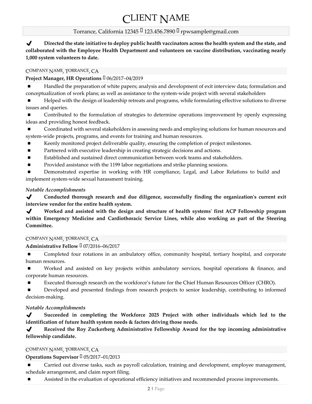 Chief Human Resources Officer Resume Example Page Two