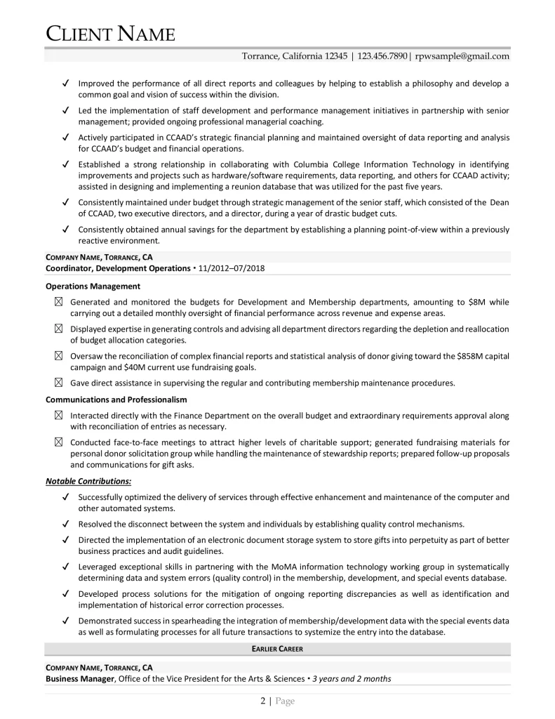Chief Of Staff For Finance Industry Resume Example Page Two