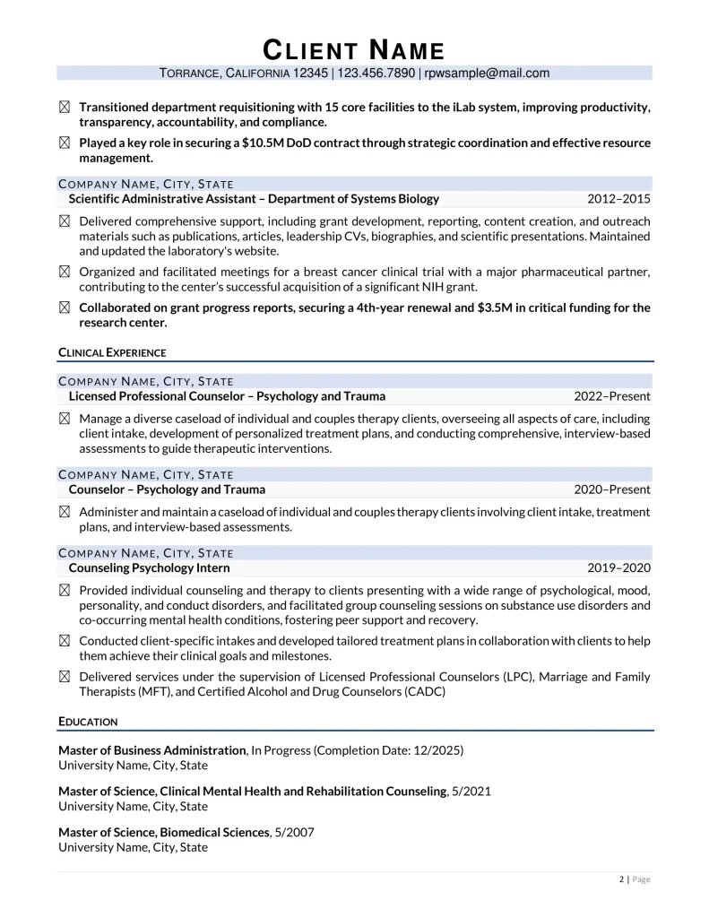 Chief Of Staff For Healthcare Resume Example Page Two