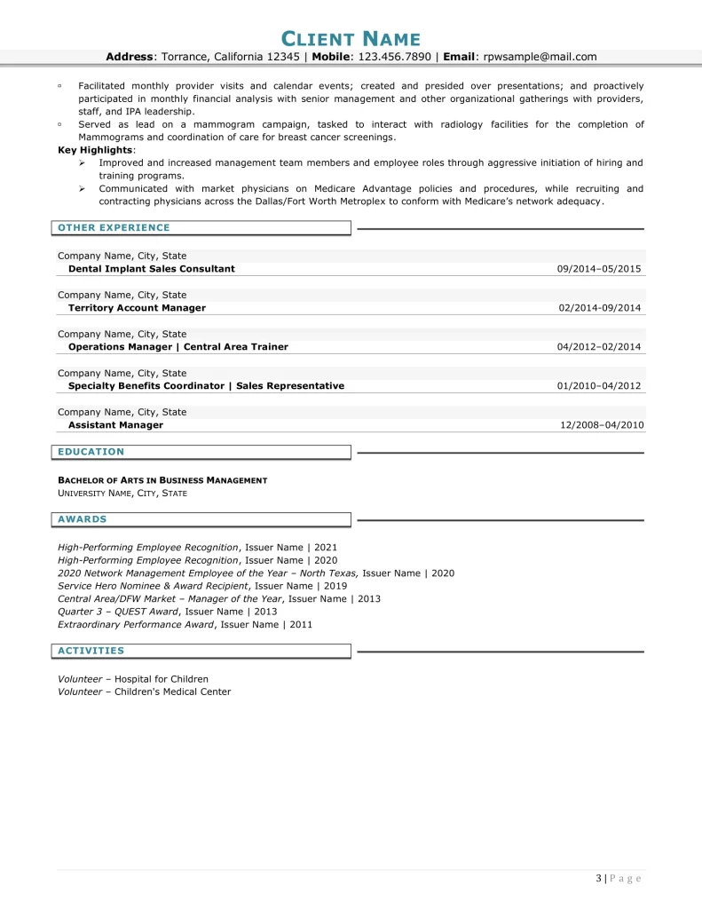 Chief Of Staff Resume For Managed Care Industry 3