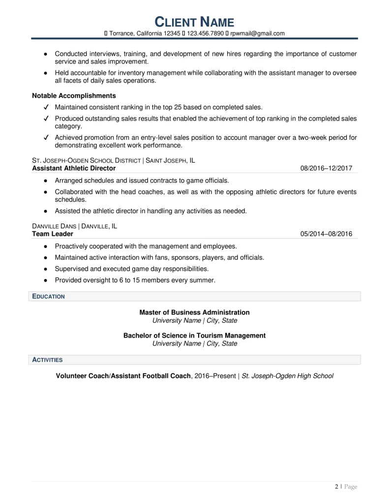 Chief Of Staff For Sales Industry Resume Example Page Two