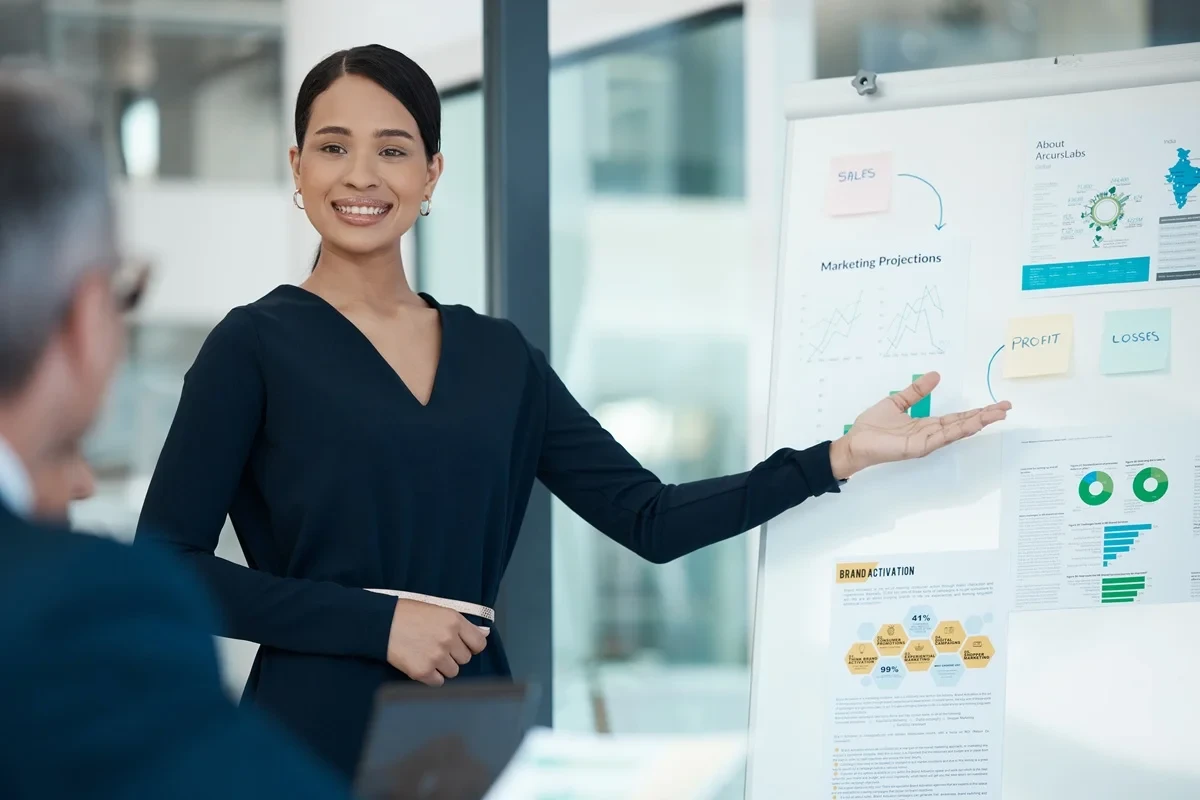 confident employee presenting in a meeting