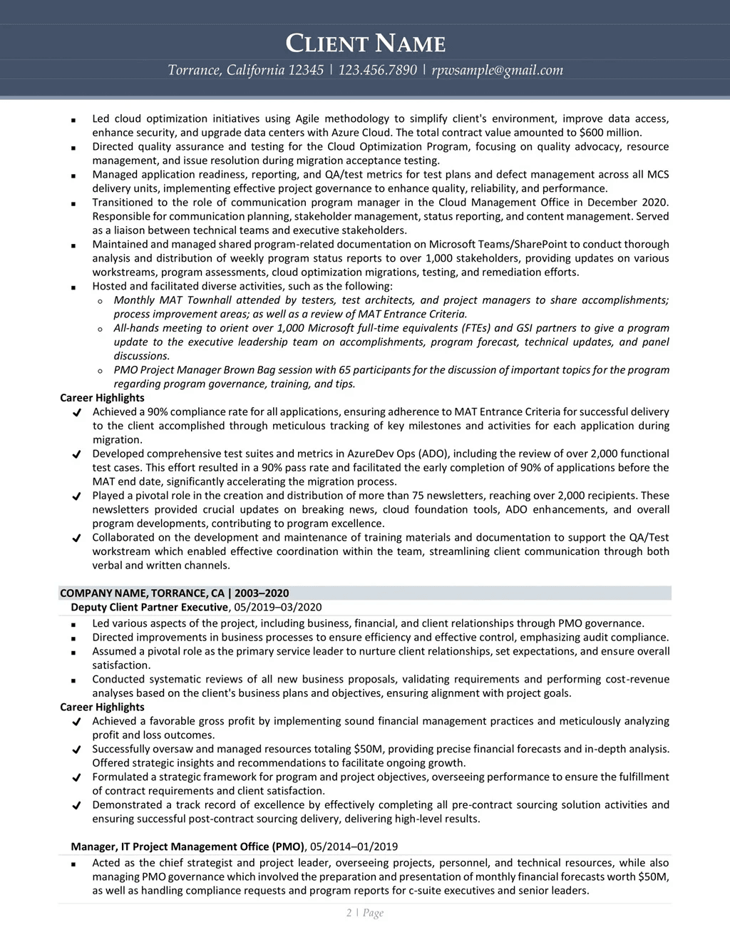 Director Of Business Operations Resume Example Page Two