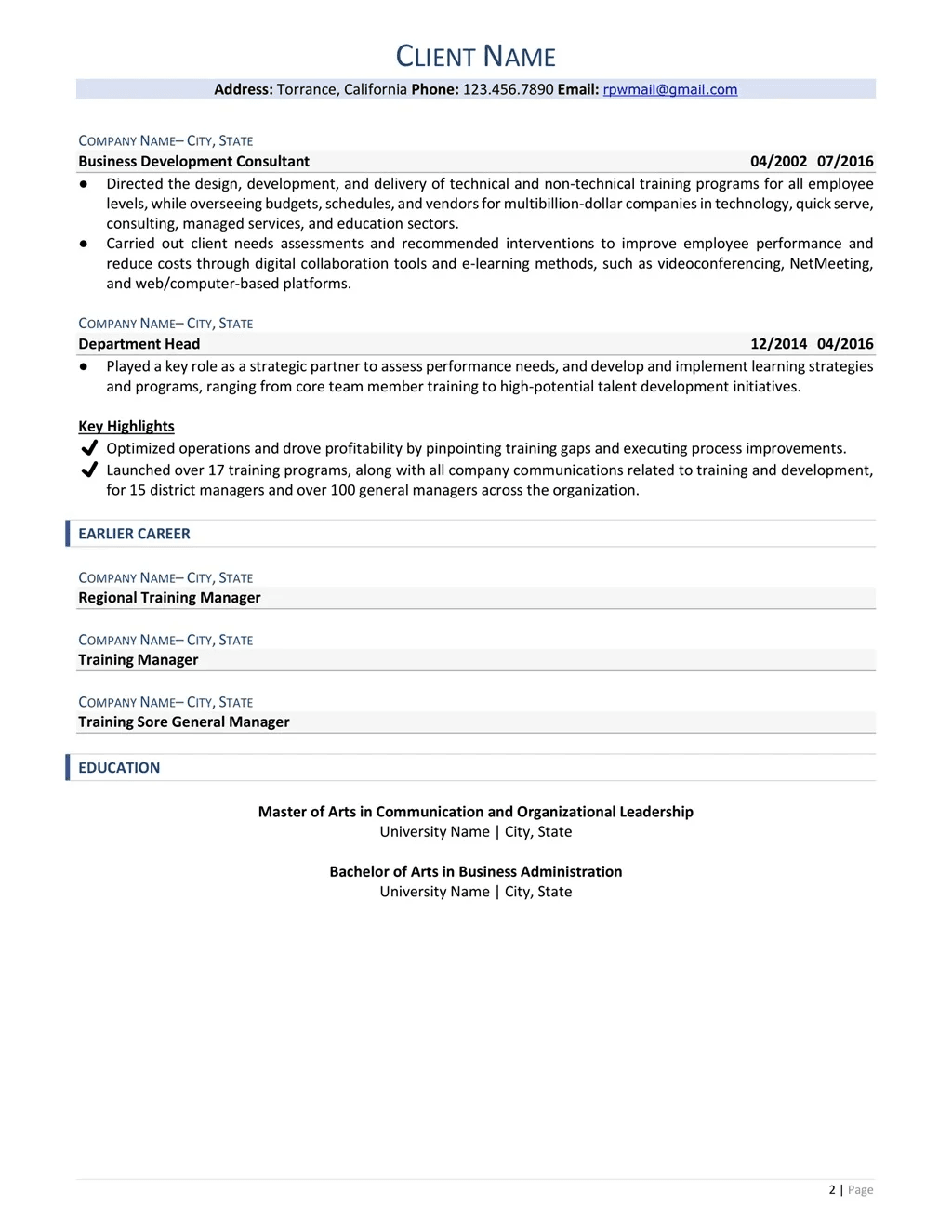Director Of Finance Operations Resume Example Page Two