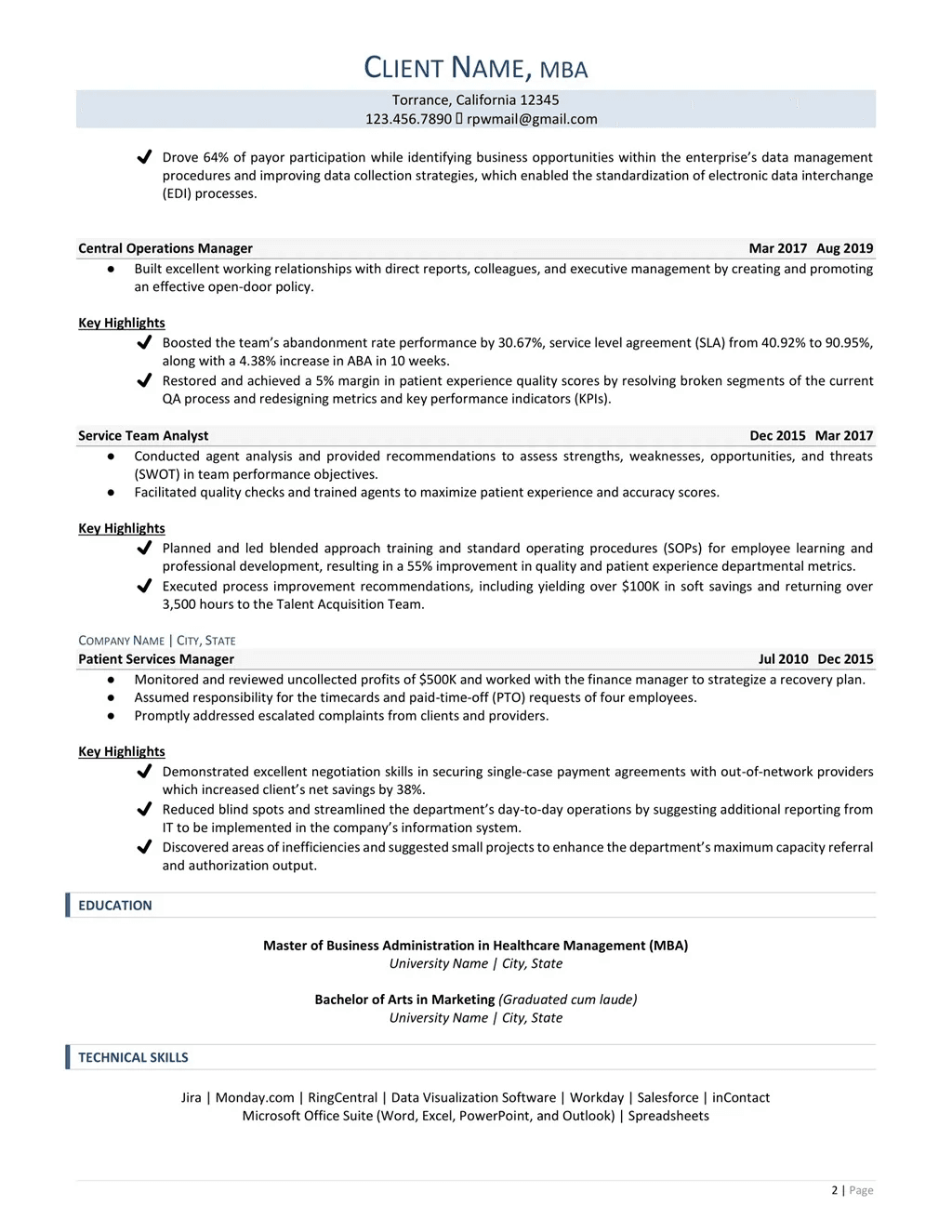 Director Of Operations Resume Example Page Two