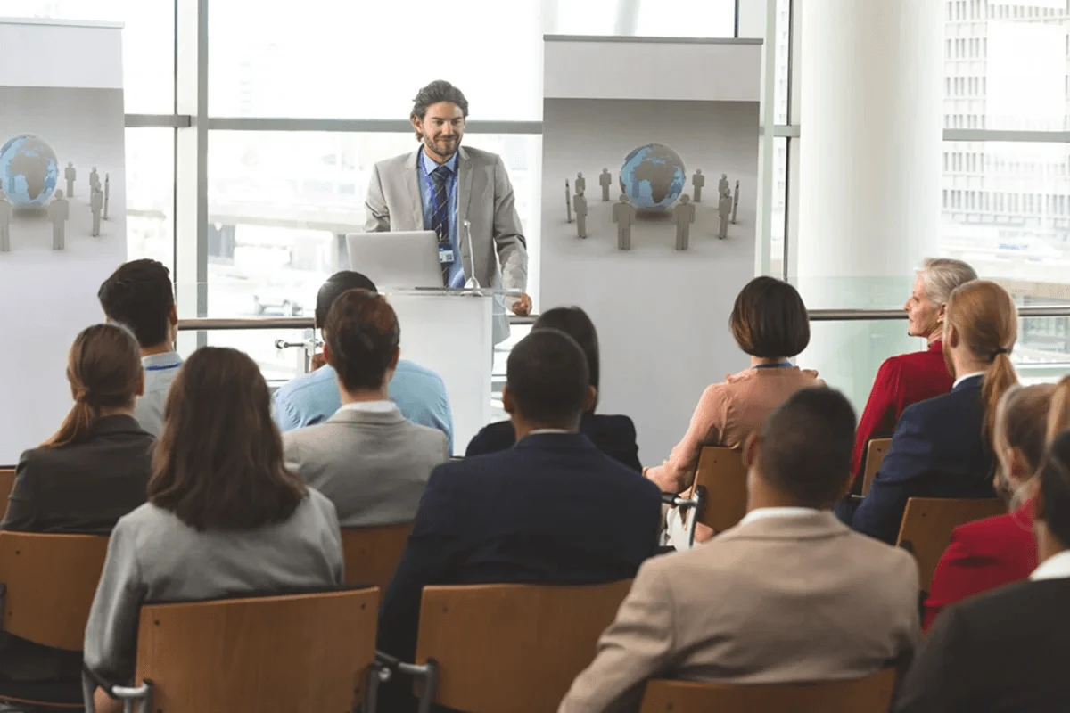 professionals in a career development seminar