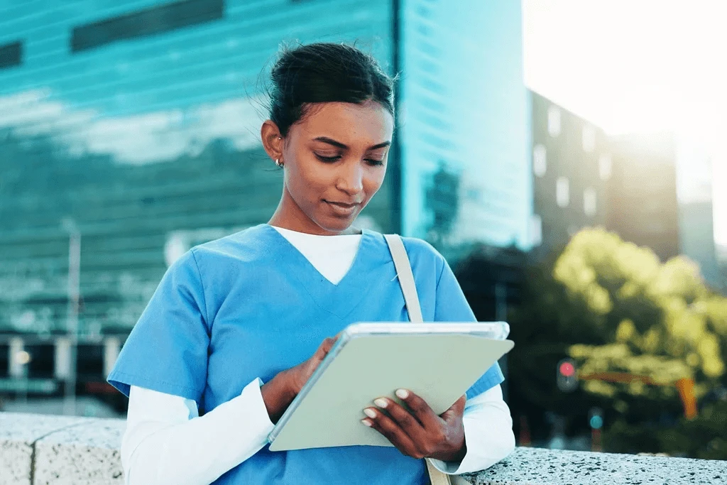 Aspiring Nurse Checking Her Nursing Professional Summary Before The Scheduled Interview