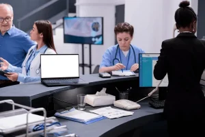 medical professionals in a busy healthcare setting