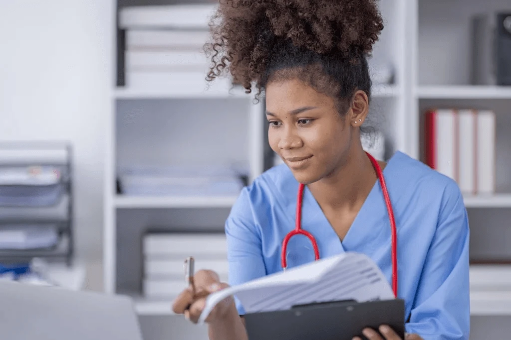 Nurse Reading Medical Records