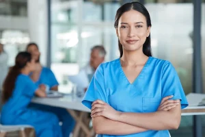 registered nurse with her colleagues