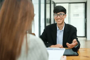 job applicant answering the question introduce yourself
