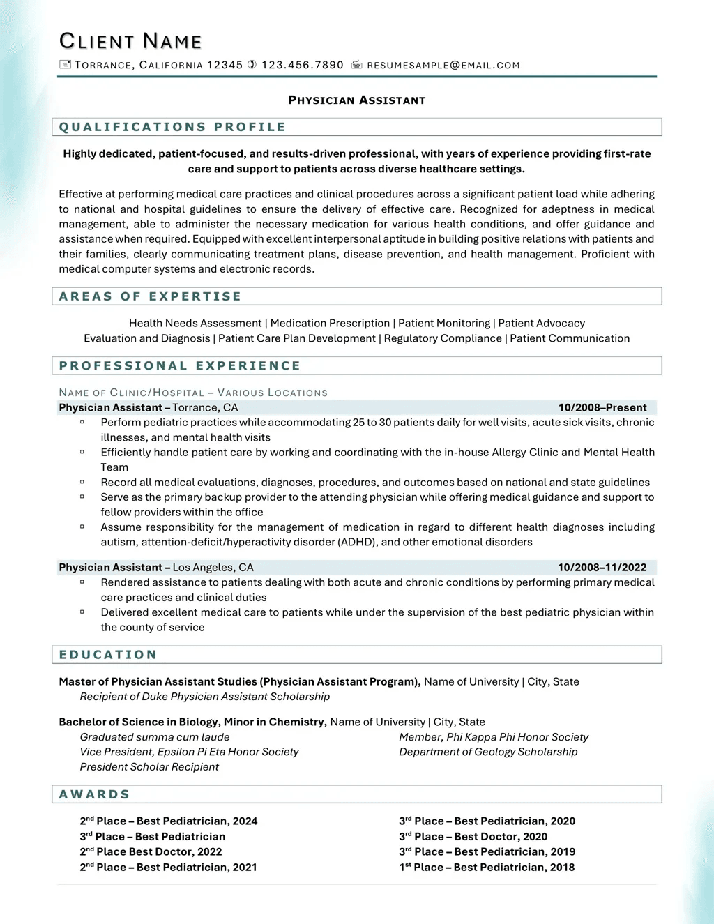 Physician Assistant Resume Examples