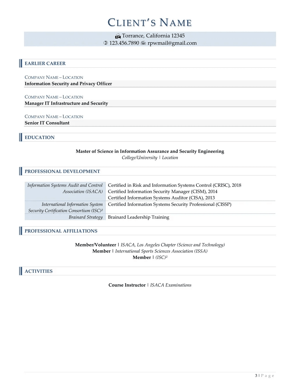 Cybersecurity Director Resume Example Page Three