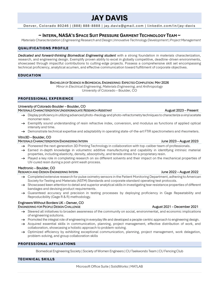 Ats Friendly Intern Resume Example.