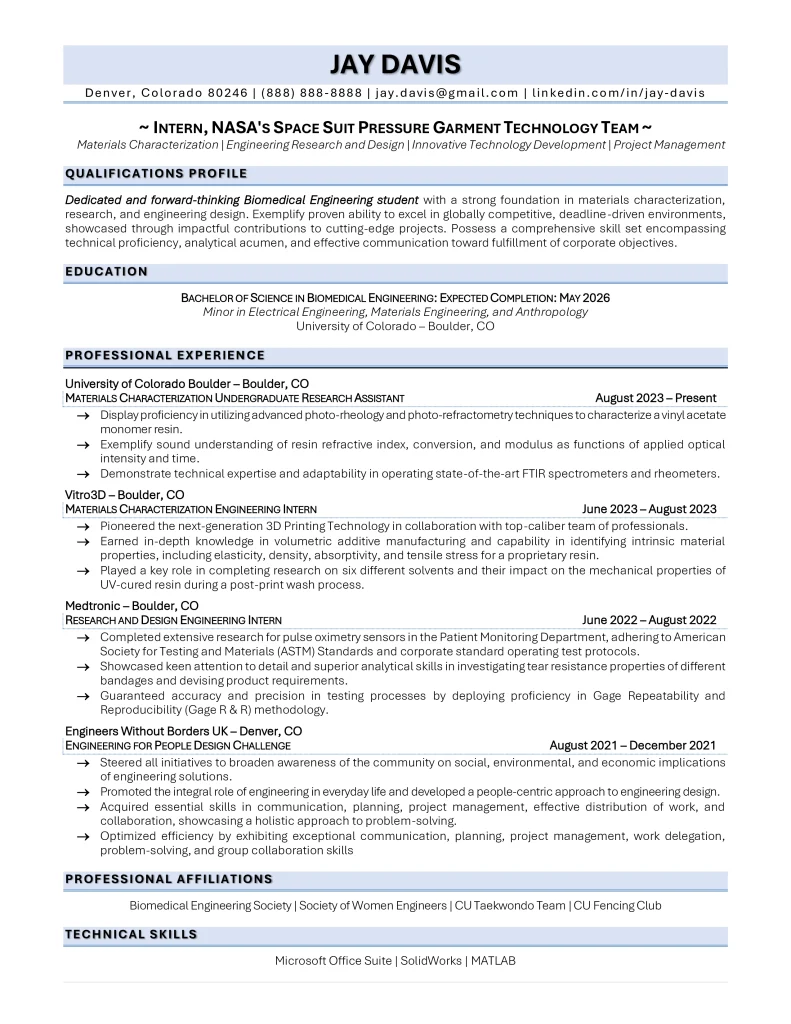 Ats Friendly Intern Resume Example.