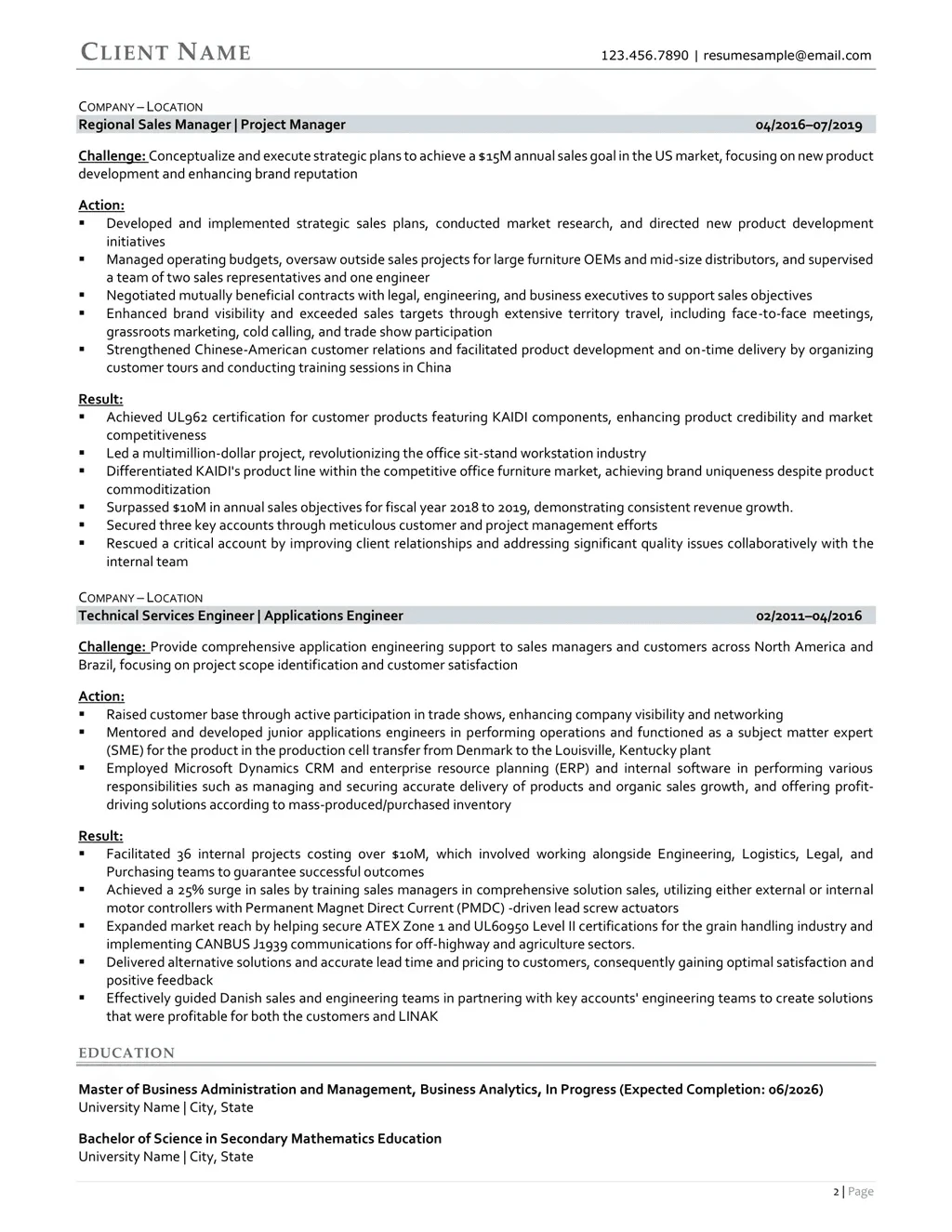 Business Development Executive Resume Example Page Two