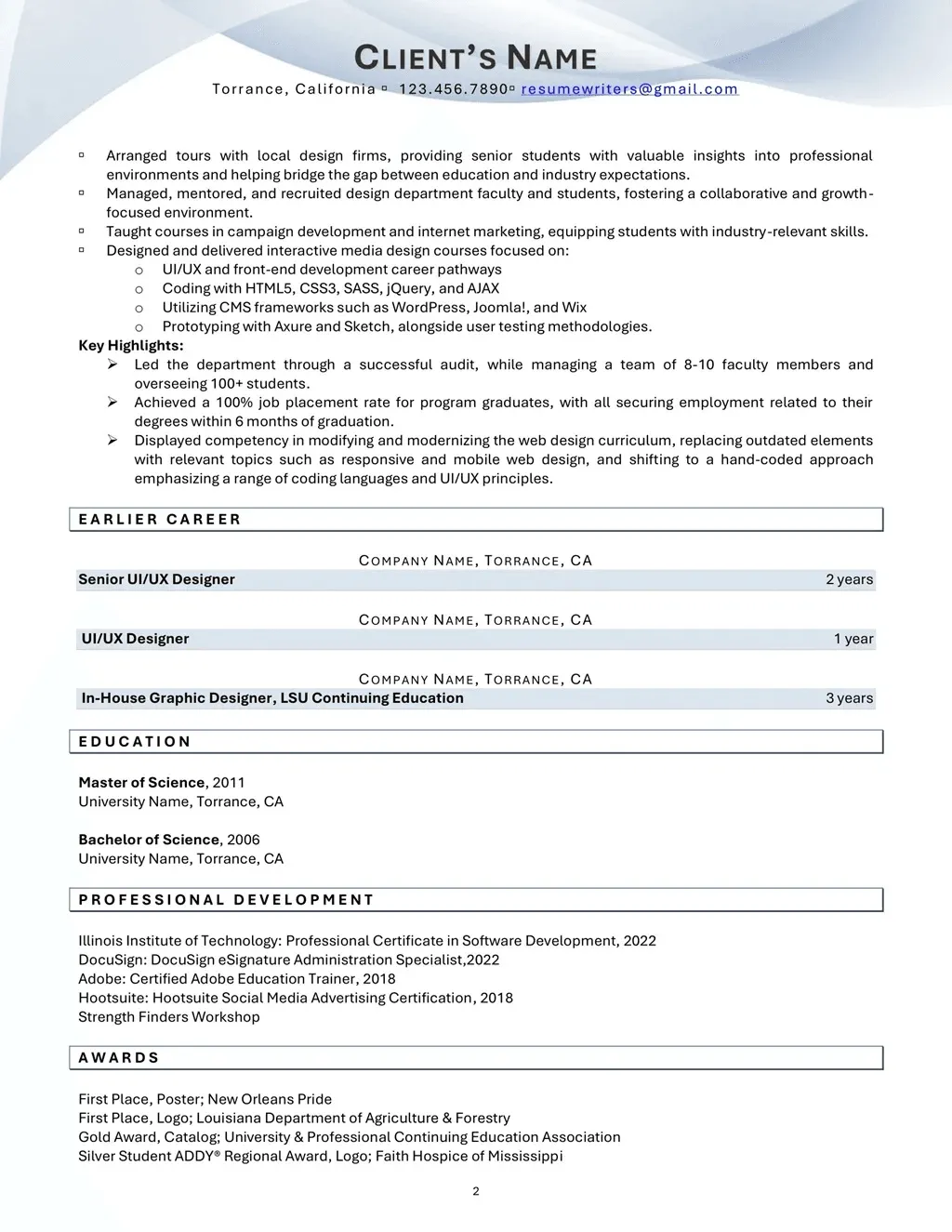 Digital Marketing Director Resume Example Page Two