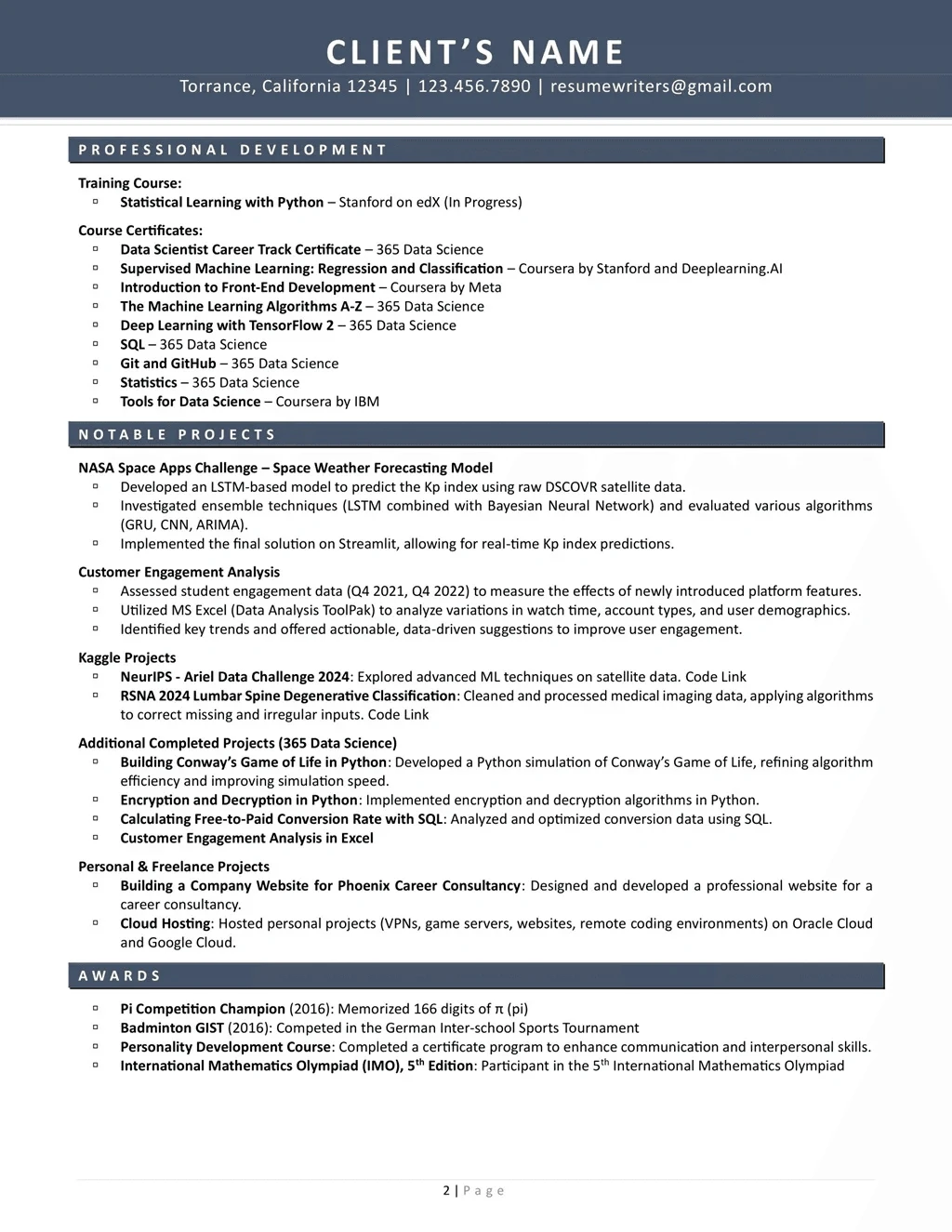 Entry-Level Data Analyst Resume Example Page Two