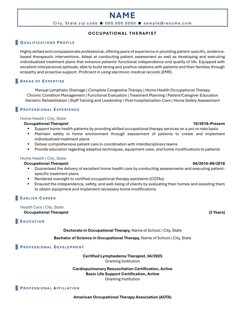 Occupational Therapist Resume Example