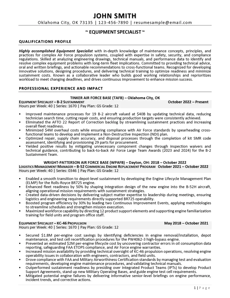 Federal Resume Example Page 1