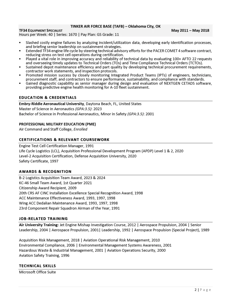 Federal Resume Example Page 2