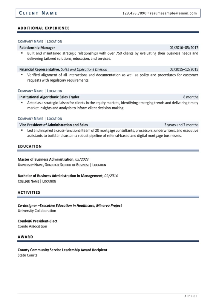 Example Of Mid-Level Healthcare Administrator Resume Page 2