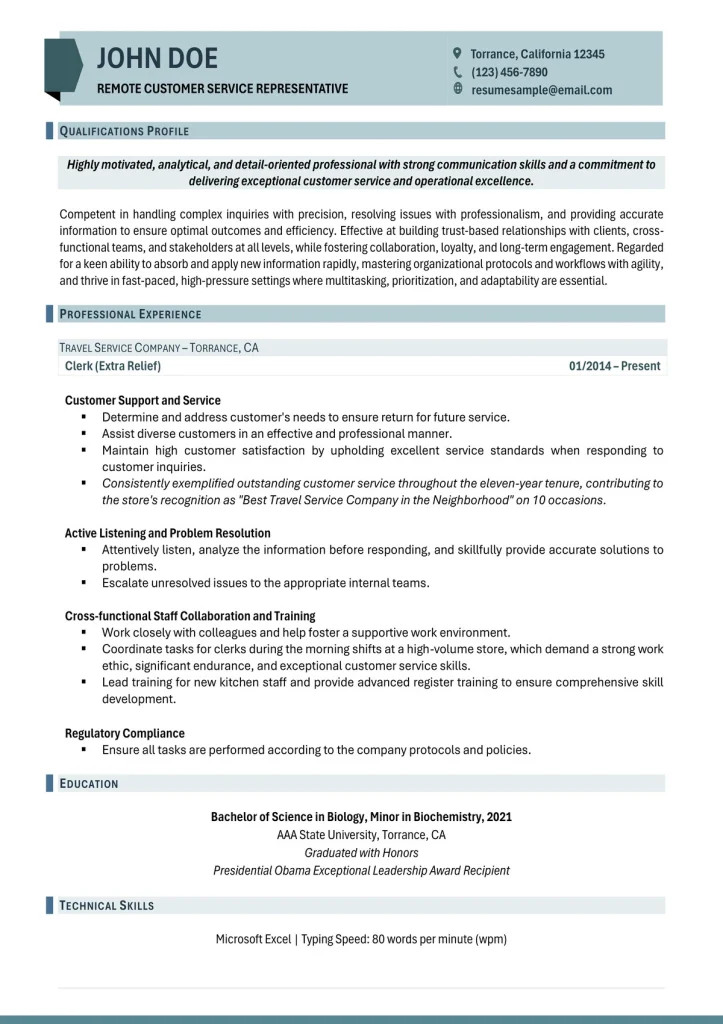 Customer Service Resume Example For Csr