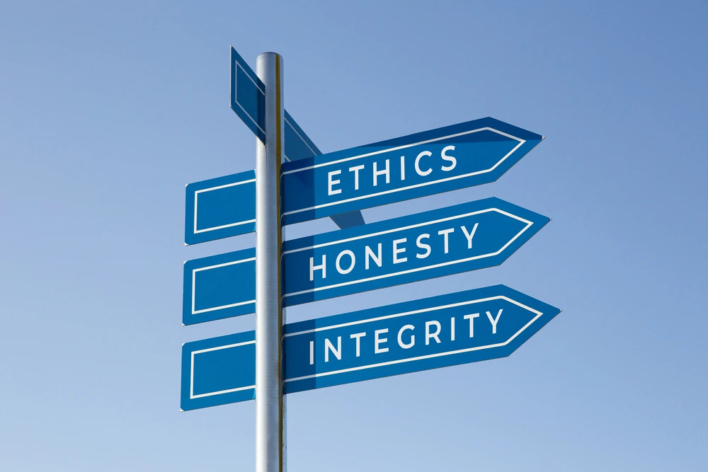 Ethics, Honesty, And Integrity Words On A Signpost