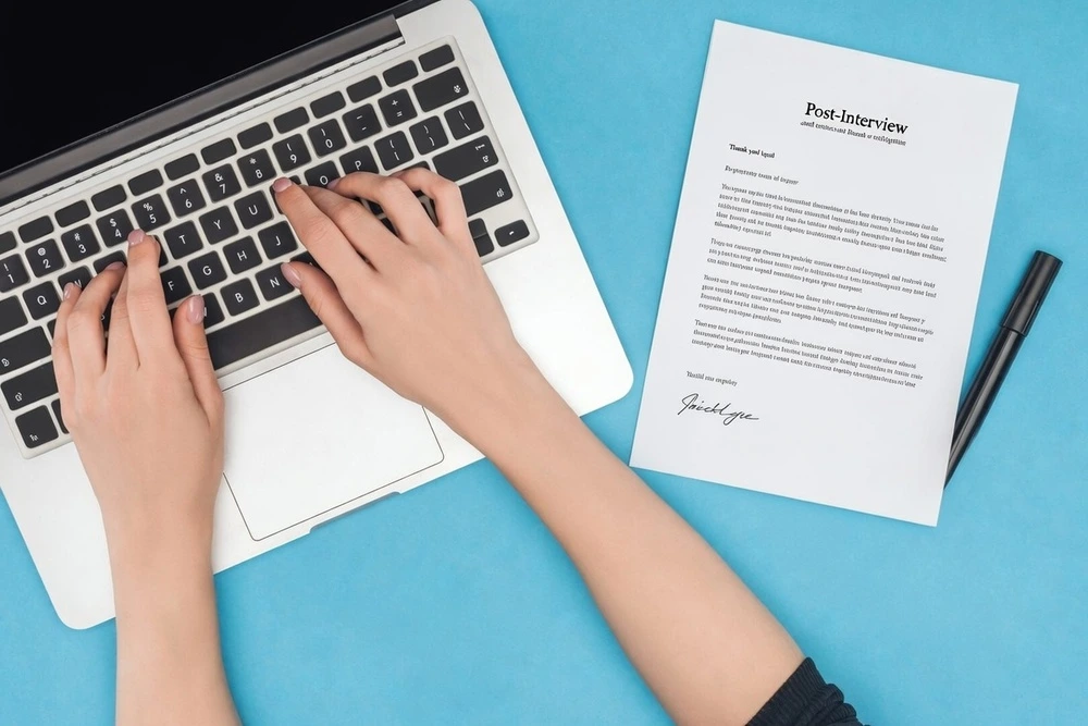 An Applicant Preparing A Post Interview Thank You Email