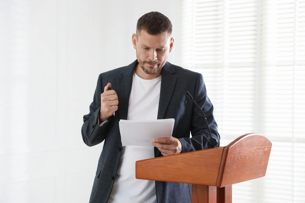 A Man Preparing And Conceptualizing Informative Speech Topic Ideas