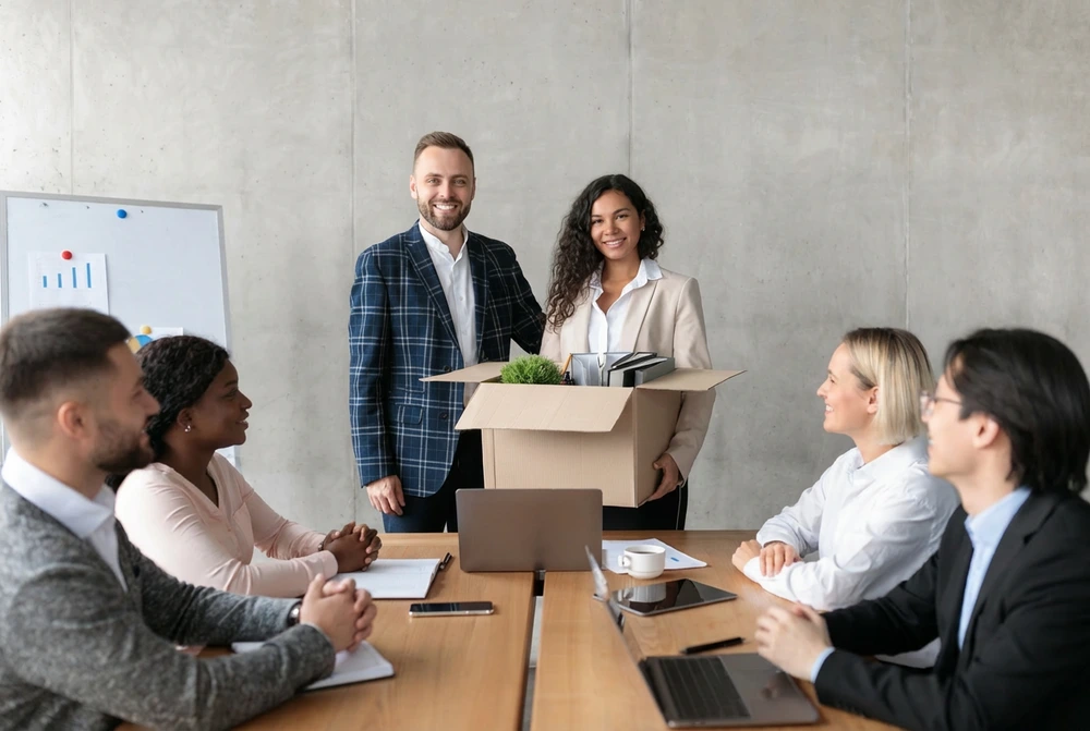 An Employee Exiting Gracefully And Thanking Her Colleagues