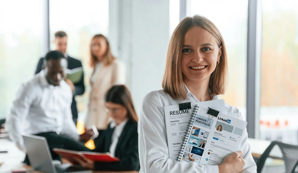 A Woman Holding Different Career Materials