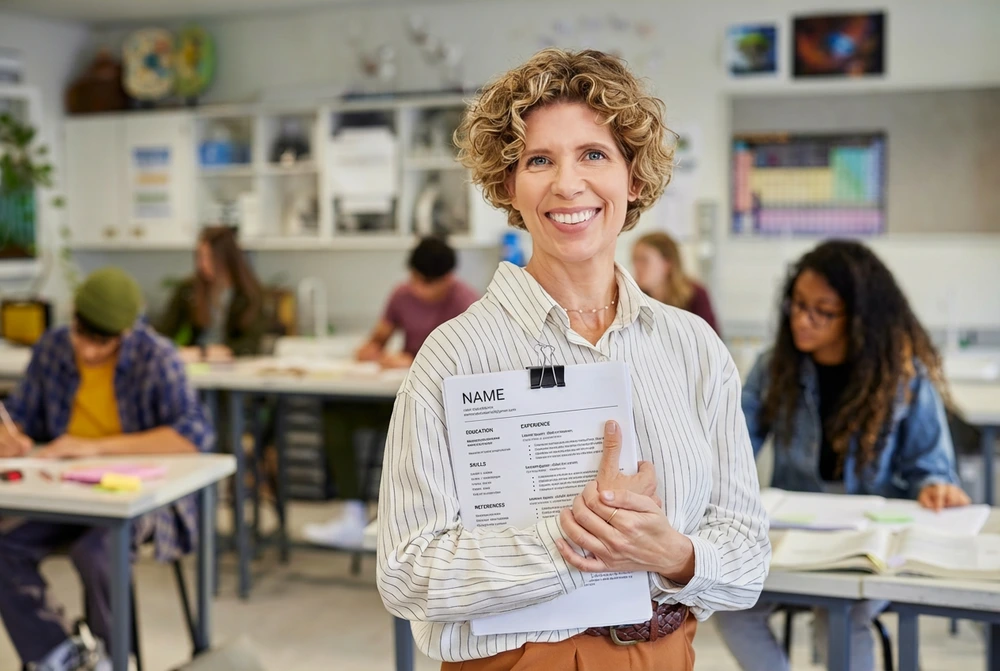 A Teacher Holding A Resume