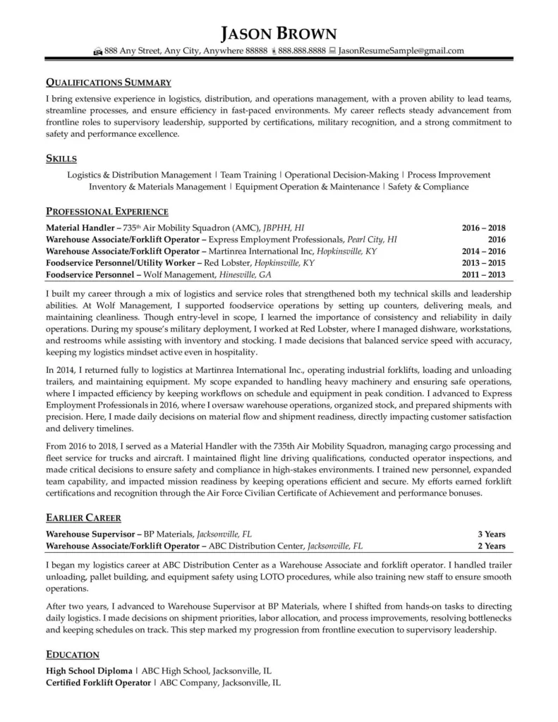 Narrative Resume Sample
